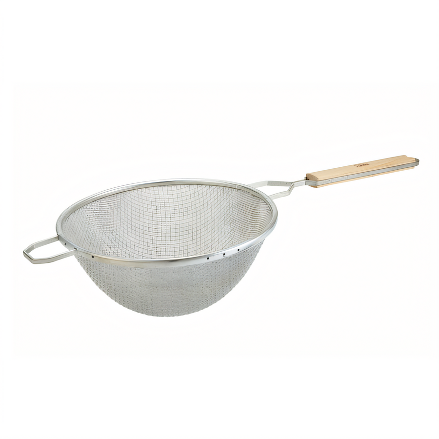 Product image #1 for Winco 10-1/4 Inch Fine Tin-Plated Double Mesh Strainer with Wood Handle