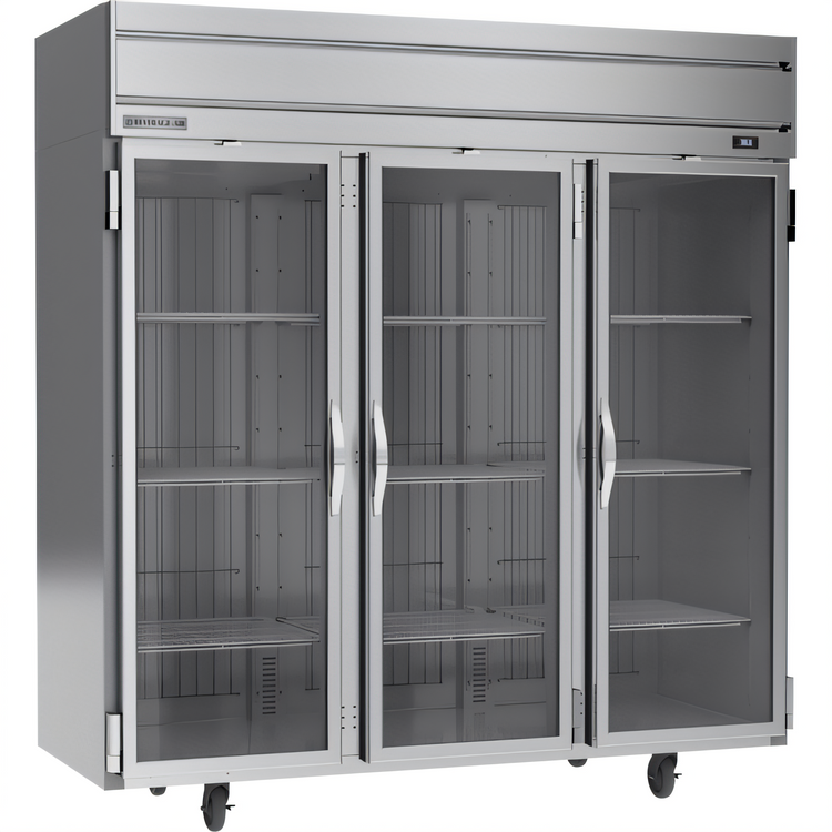 Product image #1 for Beverage Air Horizon Series 3-Section Glass Door Reach-In Refrigerator, 71.52 Cu. Ft., Top-Mounted Self-Contained
