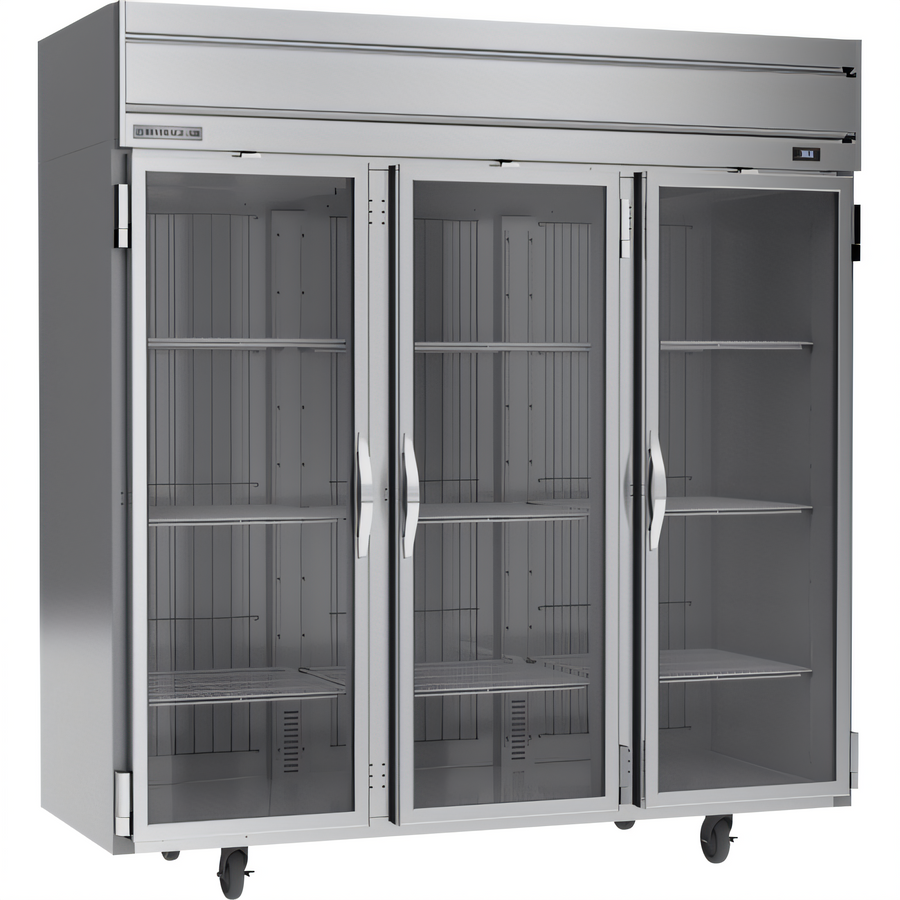 Product image #1 for Beverage Air Horizon Series 3-Section Glass Door Reach-In Refrigerator, 71.52 Cu. Ft., Top-Mounted Self-Contained
