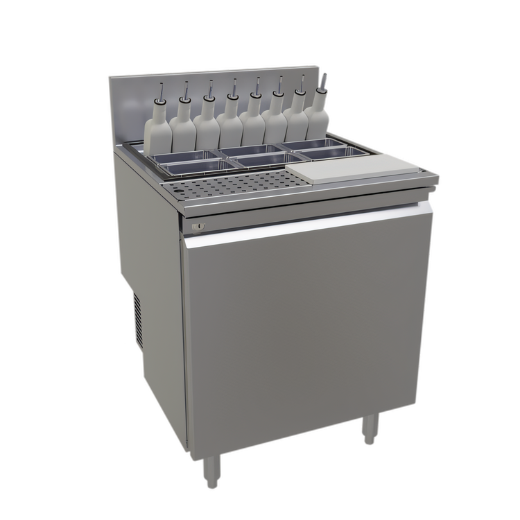Product image #1 for Glastender 24-Inch One-Zone Self-Contained Cocktail Prep Cooler with Chilled Garnish Rail, Bottle Rail, and Drink Rail