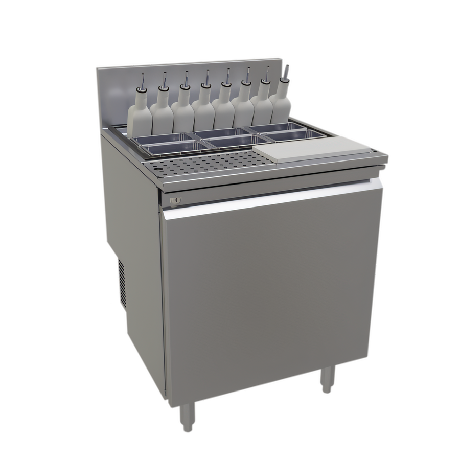 Product image #1 for Glastender 24-Inch One-Zone Self-Contained Cocktail Prep Cooler with Chilled Garnish Rail, Bottle Rail, and Drink Rail