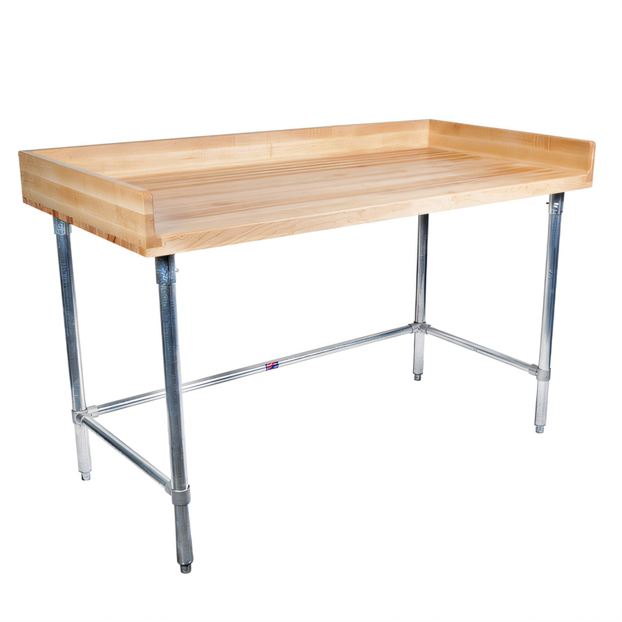 Product image #1 for BK Resources Stainless Steel Open Base Bakers Table with Hard Maple Top, 72 x 30 Inches