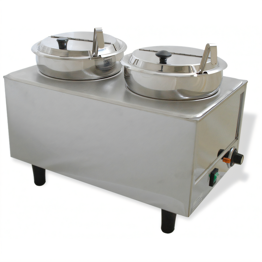 Product image #1 for Benchmark Dual Well Sauce Warmer with 2 x 7 Qt Wells, Hinged Lids and Ladles