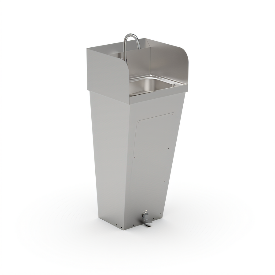 Product image #1 for Floor-Mount Stainless Steel Hand Sink with 14" x 10" x 5" Bowl, Backsplash, Side Splashes, Faucet and Foot Valve