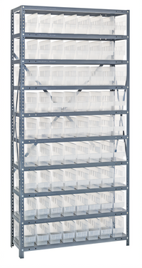 Quantum Heavy-Duty Stationary Wire Shelving Unit with 13 Shelves and 72 Clear Bins