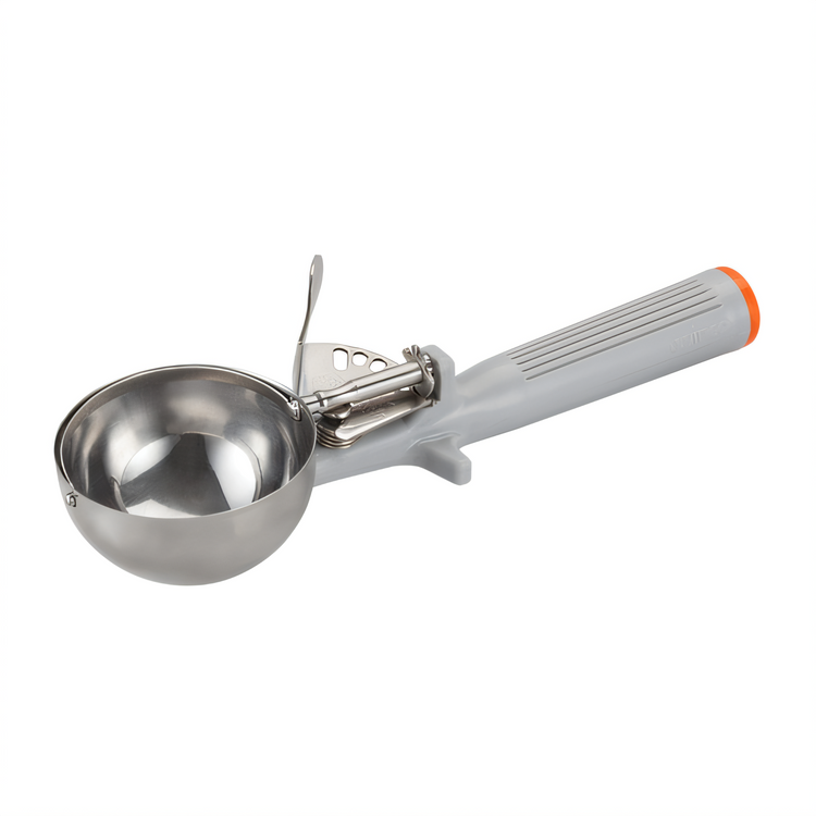 Product image #1 for Winco Deluxe 4 oz Size 8 Round Thumb-Press Disher with Reinforced One-Piece Handle