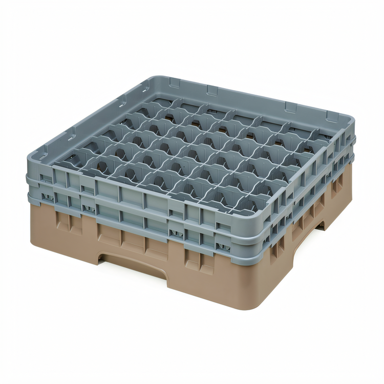 Product image #2 for Cambro Camrack Full-Size 49-Compartment Glass Rack with 2 Soft Gray Extenders, Beige