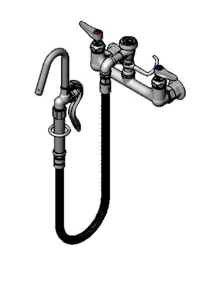 Product image #1 for T&S Brass Pot and Kettle Filler Wall Mount Mixing Faucet with 36-Inch Hose and Hook Nozzle
