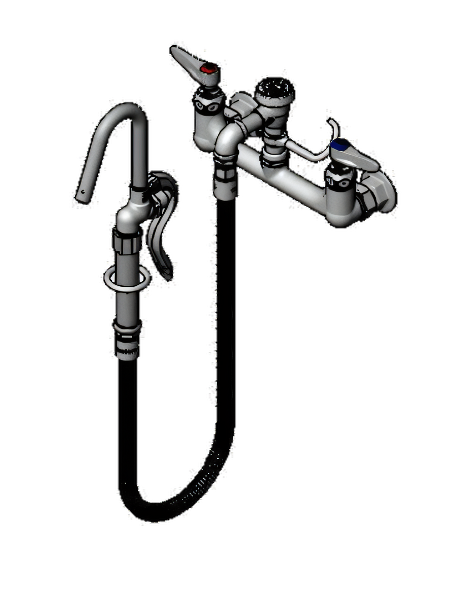 Product image #1 for T&S Brass Pot and Kettle Filler Wall Mount Mixing Faucet with 36-Inch Hose and Hook Nozzle
