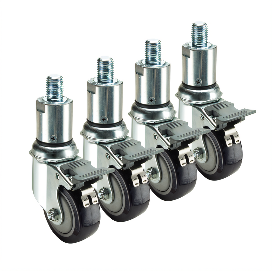 Product image #1 for Krowne Royal Series Adjustable Height 3" Swivel Stem Caster with Lock, 3/4"-10 Threaded Stem, Set of 4