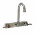 Thumbnail image #1 for BK Resources Evolution 4-Inch Center Splash Mount Stainless Steel Faucet with 5-Inch Gooseneck Spout