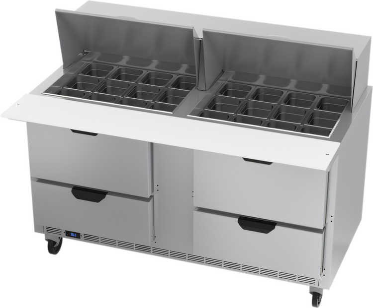 Product image #1 for Beverage-Air SPED60HC-24M-4 Two-Section 60-Inch Mega Top Sandwich Prep Table Refrigerator with 4 Drawers
