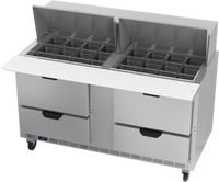 Beverage-Air SPED60HC-24M-4 Two-Section 60-Inch Mega Top Sandwich Prep Table Refrigerator with 4 Drawers