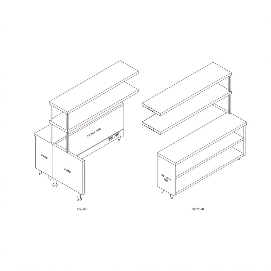 Product image #1 for Randell Modular Chef Service Counter Left Section, 62.5-Inch, with Plate Storage Cabinet and Double Overshelf