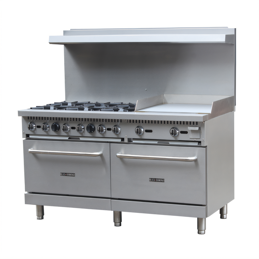 Product image #1 for Black Diamond 60-Inch 6-Burner Gas Range with 24-Inch Griddle and 2 Standard Ovens, Natural Gas