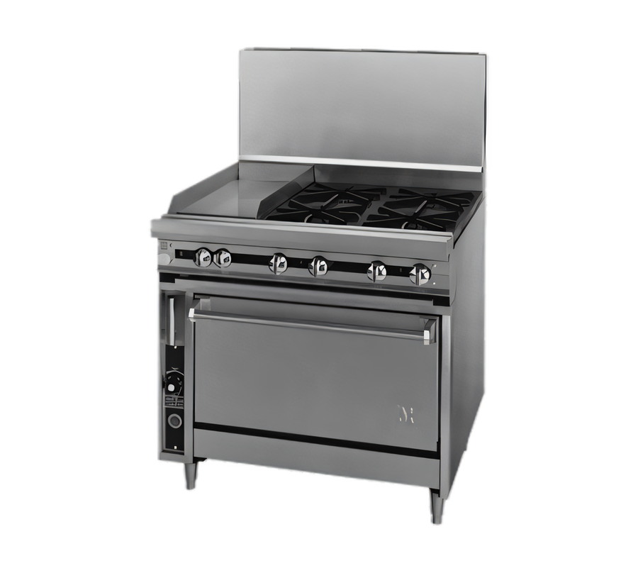 Product image #1 for Titan JTRH-4-1HT-36C Heavy Duty 36" Gas Range with 4 Open Burners, 1 Hot Top, and Convection Oven
