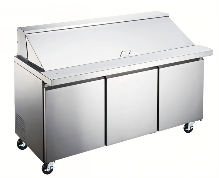 Product image #1 for Hurakan Megatop 71-Inch 3-Door Refrigerated Prep Table, 19.5 Cu. Ft.