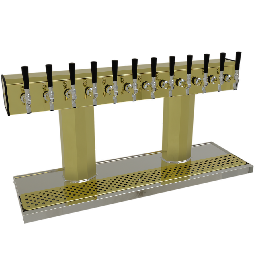 Product image #1 for Glastender 12-Faucet Countertop Air-Cooled Tee Draft Dispensing Tower, Polished Brass Finish