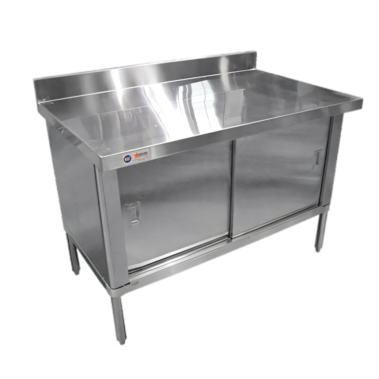 Product image #1 for Omcan USA 72-Inch Enclosed Work Table with Cabinet Base, Sliding Doors, and 4-Inch Backsplash