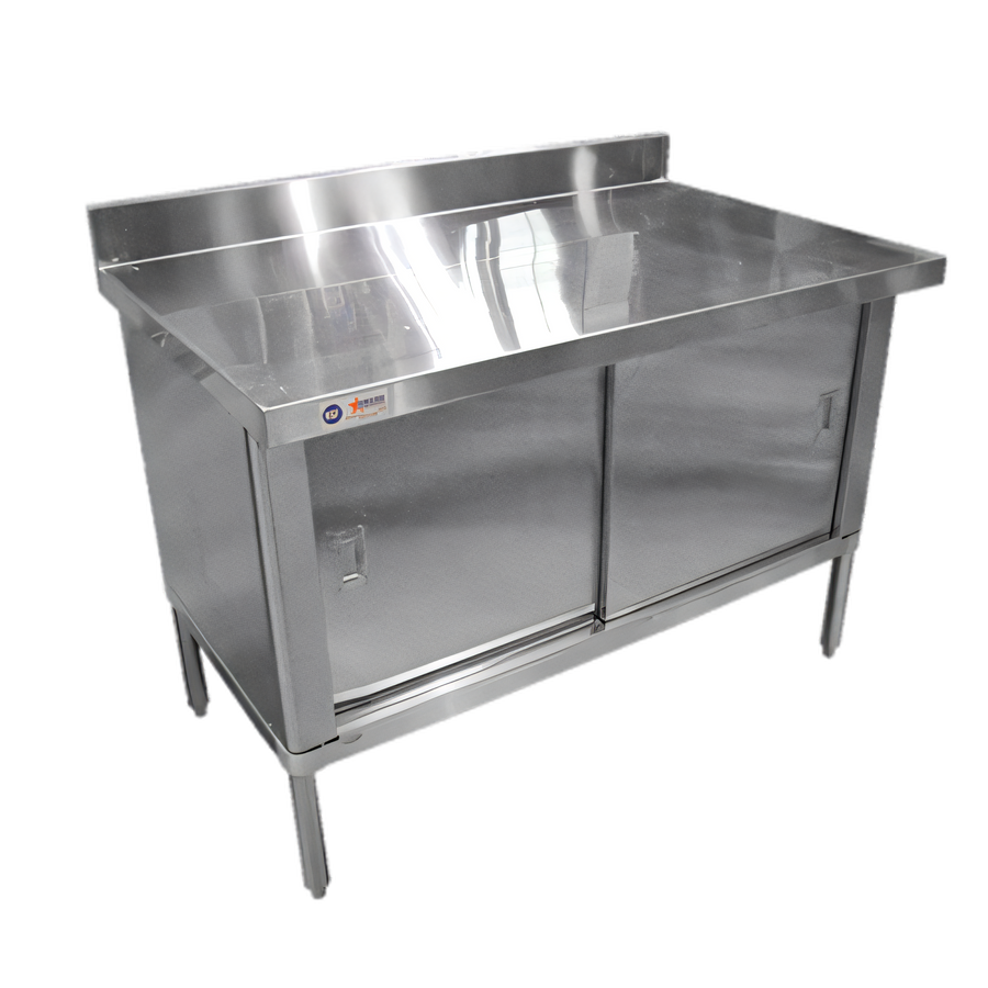 Product image #1 for Omcan USA 72-Inch Enclosed Work Table with Cabinet Base, Sliding Doors, and 4-Inch Backsplash