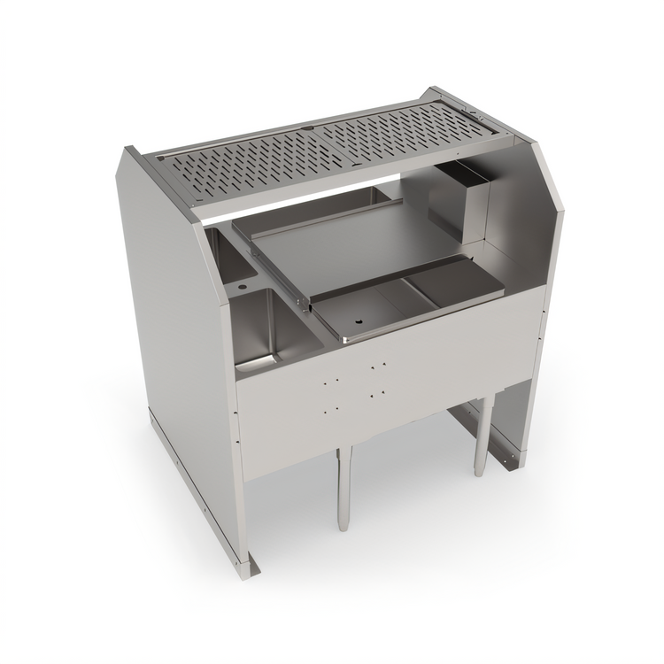 Product image #1 for John Boos Underbar Pass-Thru Ice Bin Workstation with 10-Circuit Cold Plate and 2 Built-In Sinks