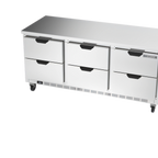 Thumbnail image #1 for Beverage Air WTRD72AHC-6-FLT 72-Inch Three-Section Worktop Refrigerator with 6 Drawers and Flat Stainless Steel Top