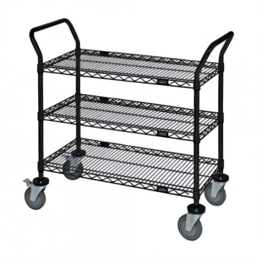 Product image #1 for Quantum 36 x 24 x 37-1/2 in. Black Epoxy Antimicrobial 3-Shelf Wire Utility Cart