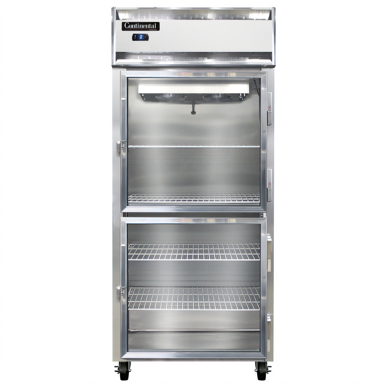 Product image #1 for Continental Refrigerator 1FXSNSAGDHD One-Section Extra-Wide Shallow Depth Display Reach-In Freezer with Half Hinged Glass Doors