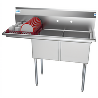 KoolMore 48-Inch Two-Compartment 304 Stainless Steel Commercial Sink with Left Drainboard and Backsplash