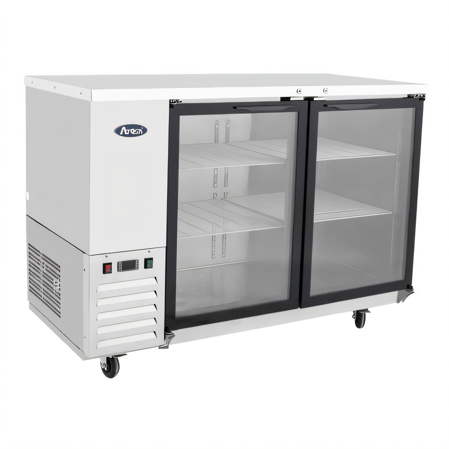 Product image #1 for Atosa Two-Section Shallow-Depth Back Bar Cooler with Locking Glass Doors, 15 Cu. Ft., Self-Contained Side-Mount Refrigeration