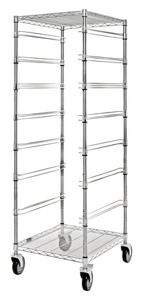 Mobile Bin Storage Cart with 2 Wire Shelves and 7 Bin Slides