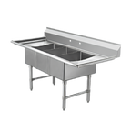 Thumbnail image #1 for Klinger's Trading ECS3SM2D 3-Compartment Stainless Steel Floor Sink, 60-Inch, Double Drainboards, 9-Inch Backsplash