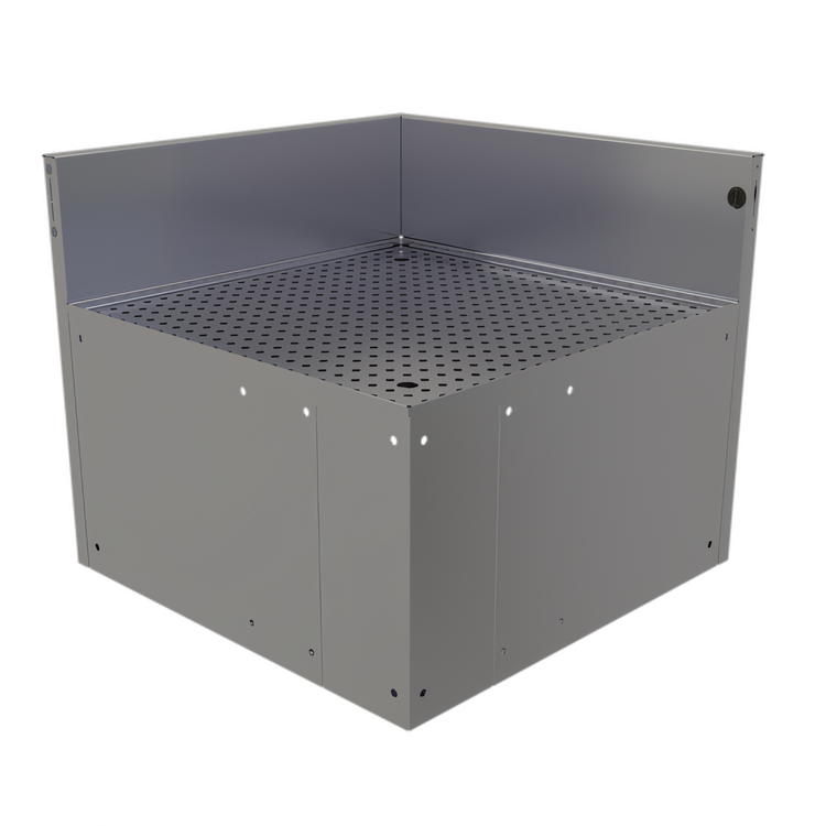 Product image #1 for Glastender Underbar 24 x 24 Inch Stainless Steel Inside Rectangle Corner Drainboard with Backsplash, Removable Insert, No Legs