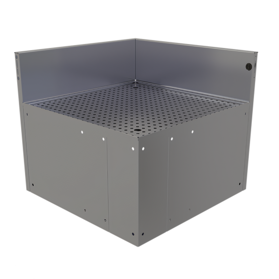 Product image #1 for Glastender Underbar 24 x 24 Inch Stainless Steel Inside Rectangle Corner Drainboard with Backsplash, Removable Insert, No Legs