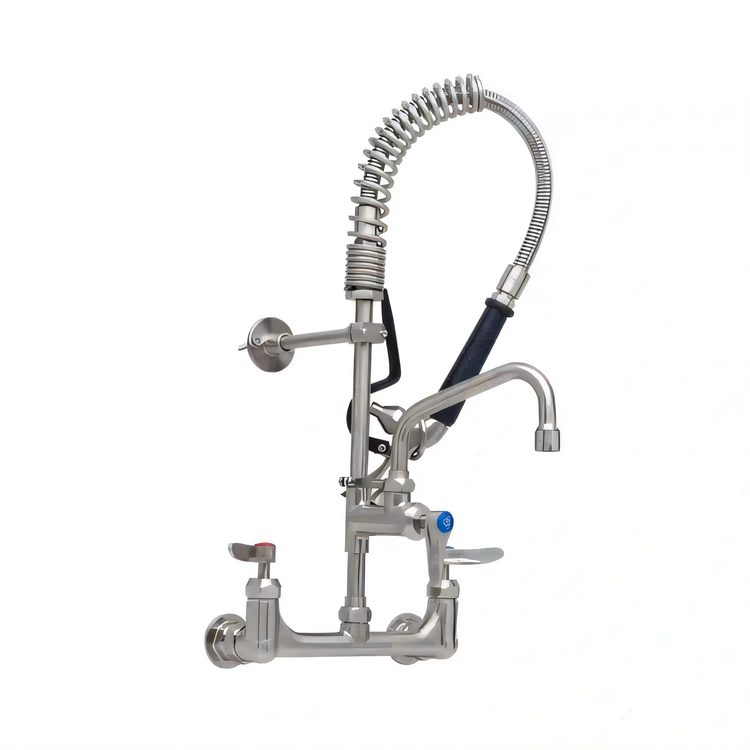 Product image #2 for T&S Brass Mini Pre-Rinse Unit with 8 Inch Wall-Mount Mixing Faucet, 6 Inch Swing Nozzle, and 24 Inch Hose