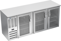 Beverage-Air BBN78HC-FG-S 78-Inch Wide Three-Section Shallow-Depth Food-Rated Back Bar Refrigerator with Glass Doors