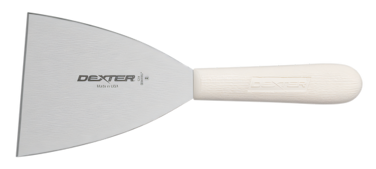 Product image #2 for Dexter Russell Sani-Safe 4-Inch Stiff Stainless Steel Griddle Scraper with White Polypropylene Handle