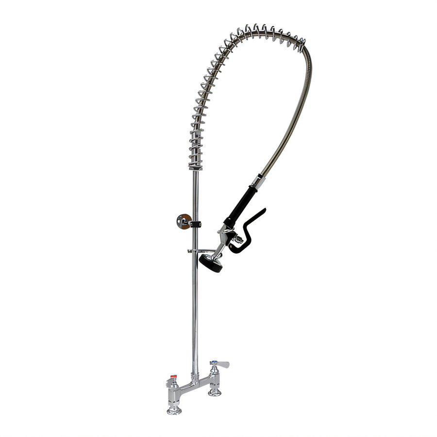 Product image #1 for OptiFlow Deck-Mount Pre-Rinse Assembly with 8 Inch Centers, Triple-Ply Hose, and 12 Inch Wall Bracket