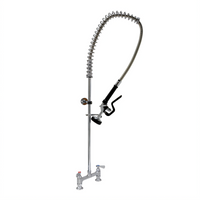 OptiFlow Deck-Mount Pre-Rinse Assembly with 8 Inch Centers, Triple-Ply Hose, and 12 Inch Wall Bracket