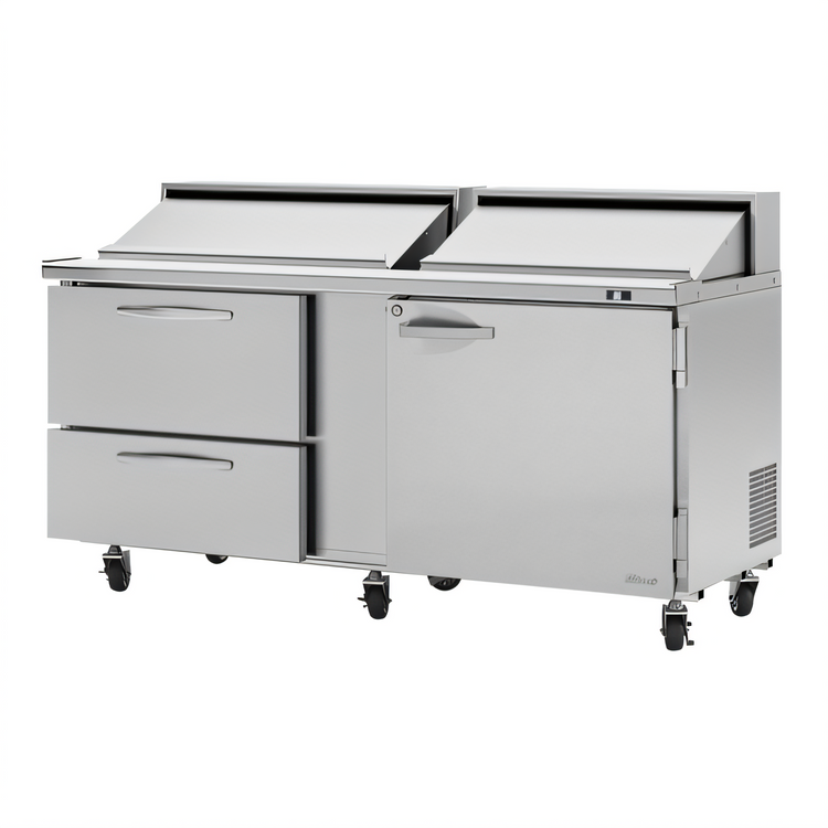 Product image #1 for Turbo Air PRO 72 5/8-Inch Two-Section Sandwich/Salad Prep Table with 1 Door, 2 Drawers, and 18-Pan Top