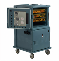 Cambro Ultra Camcart H-Series Heated Front-Loading 2-Compartment Food Pan Carrier, Both Doors Heated, 110V, Granite Gray