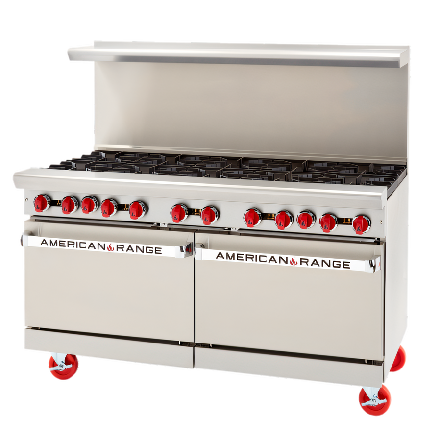Product image #1 for American Range 60-Inch Commercial Gas Range with Left Griddle, 8 Open Burners, Standard Oven, and Storage Base