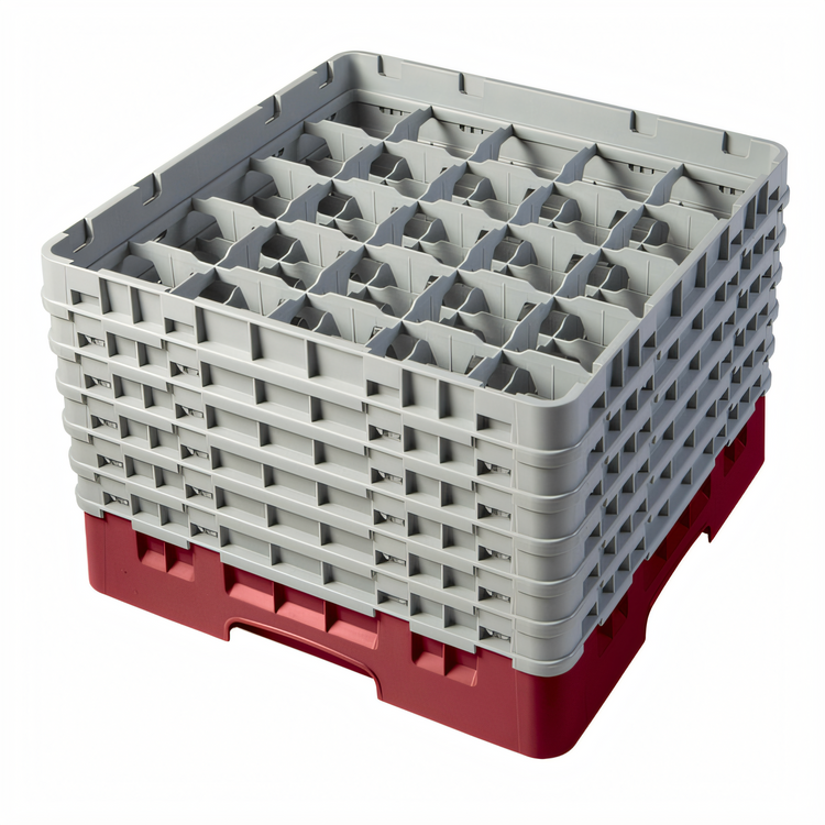 Product image #2 for Cambro Camrack® Full Size 25-Compartment Glass Rack with 6 Soft Gray Extenders, Cranberry