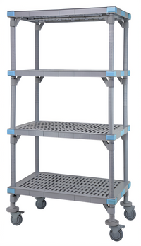 Quantum Millenia Mobile Polymer Shelving Starter Unit with 4 Open Grid Shelves, 48W x 18D x 74H