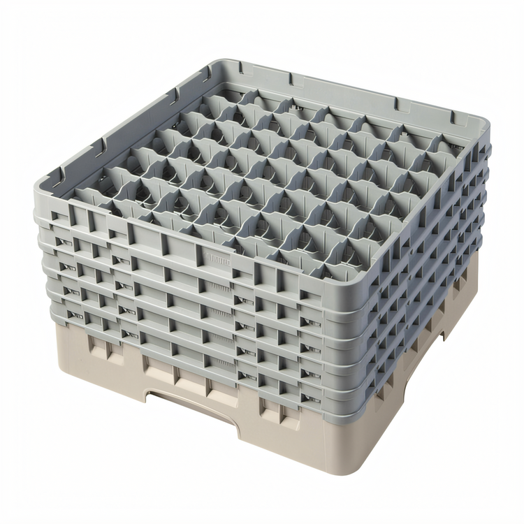 Product image #2 for Cambro Camrack Full-Size 49-Compartment Beige Glass Rack with 5 Soft Gray Extenders