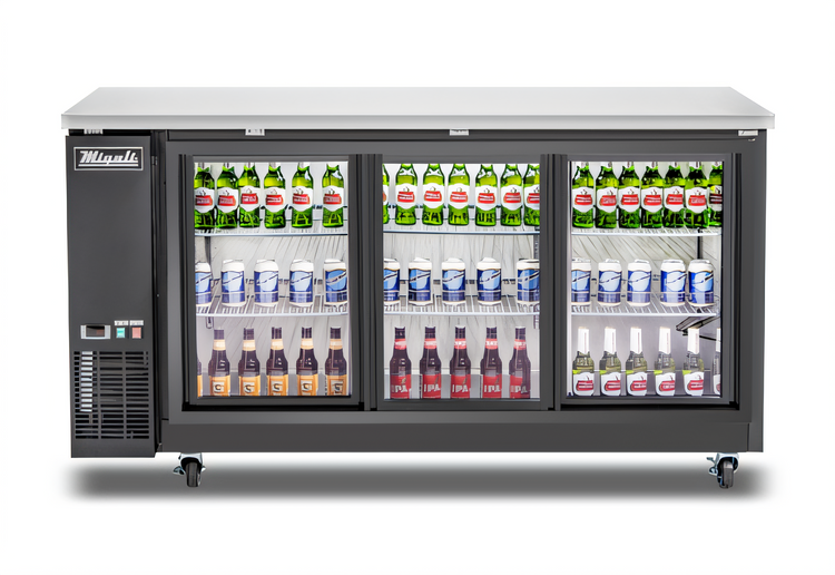 Product image #1 for Migali 72.75-Inch 3-Door Back Bar Refrigerator with Sliding Glass Doors
