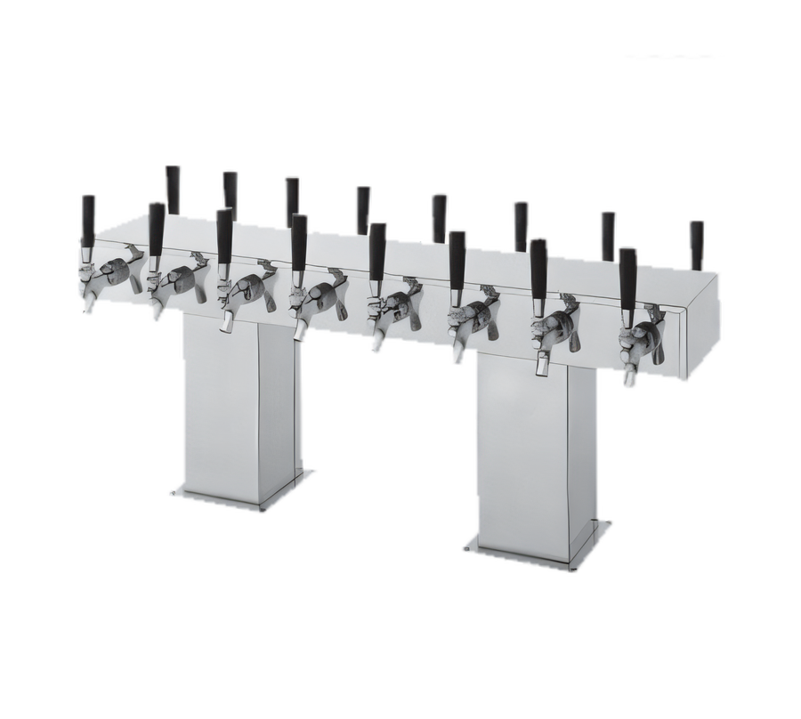 Product image #1 for Perlick Back-to-Back Bridge Tee 24-Faucet Glycol-Cooled Countertop Draft Beer Tower, Brass Finish