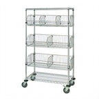 Thumbnail image #1 for Quantum M1848BC6C Mobile Chrome Basket Storage Unit with 3 Adjustable Baskets, 2 Wire Shelves, and Casters, 48 x 18 x 69 Inches