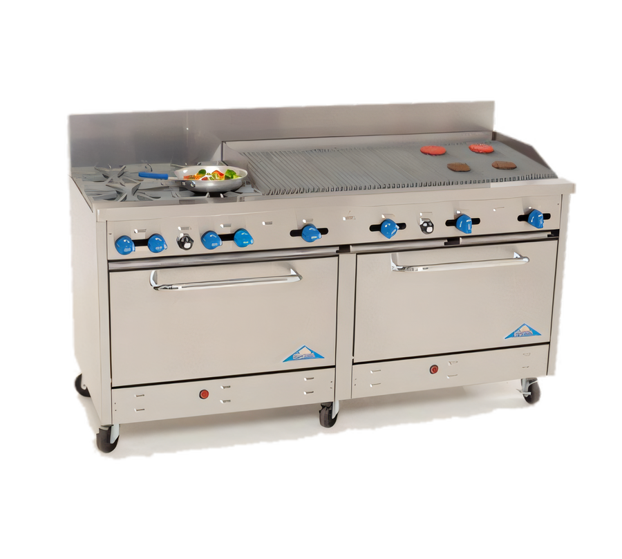Product image #1 for Comstock-Castle 72-Inch Commercial Gas Char-Broiler Range with 2 Extra-Wide 31-Inch Ovens