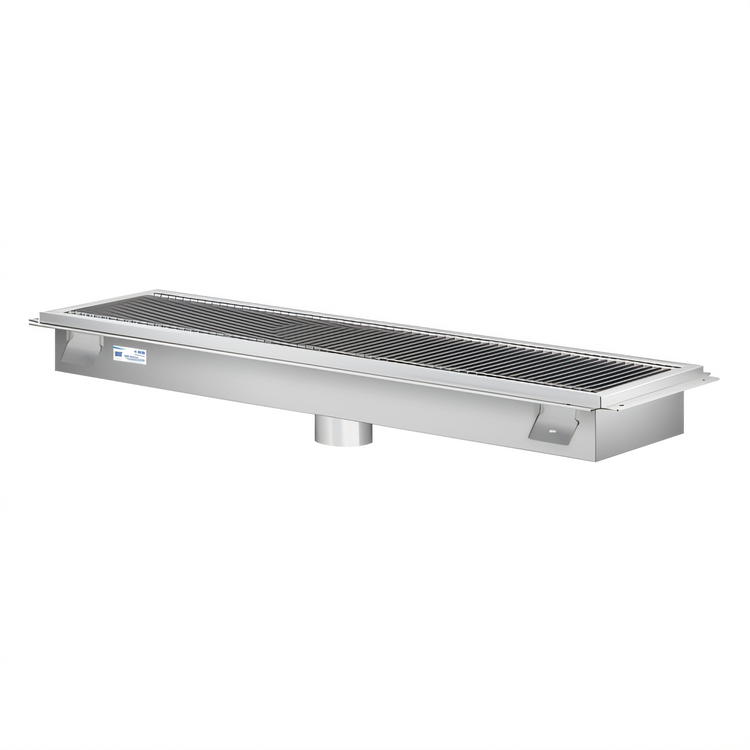 Product image #1 for KoolMore 12-Inch x 36-Inch Stainless Steel Commercial Floor Trough Drain with Subway-Style Grating and Removable Basket